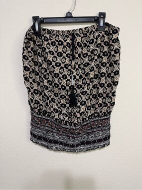 Express Strapless Floral Tube Top in Black and Cream